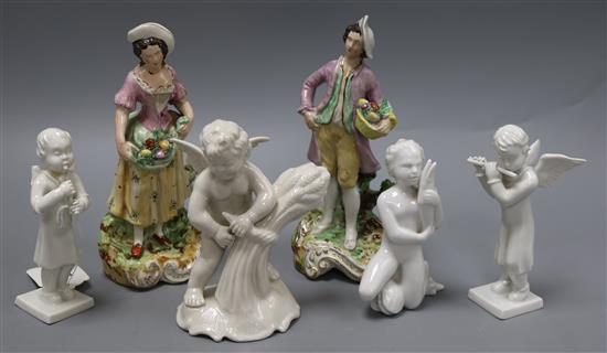 Two Rosenthal figures and four porcelain cherubs